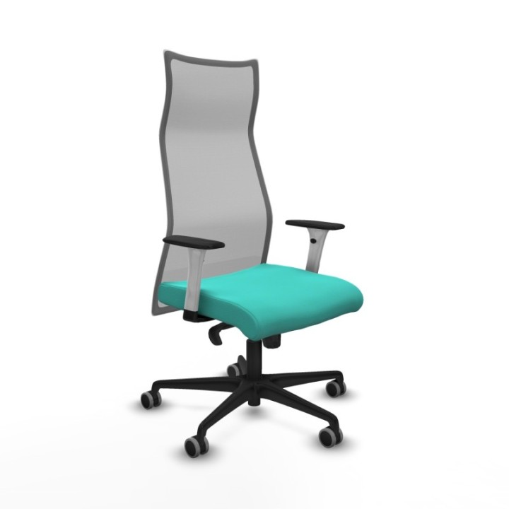 Albacete malla sincro malla gris similpiel turquesa brazos blancos base nailon ruedas 65mm engomadas