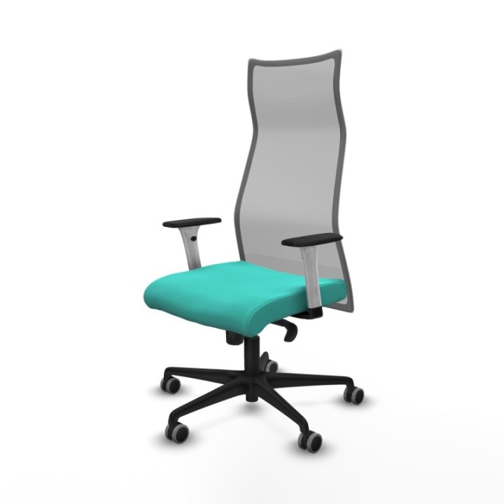 Albacete malla sincro malla gris similpiel turquesa brazos blancos base nailon ruedas 65mm engomadas