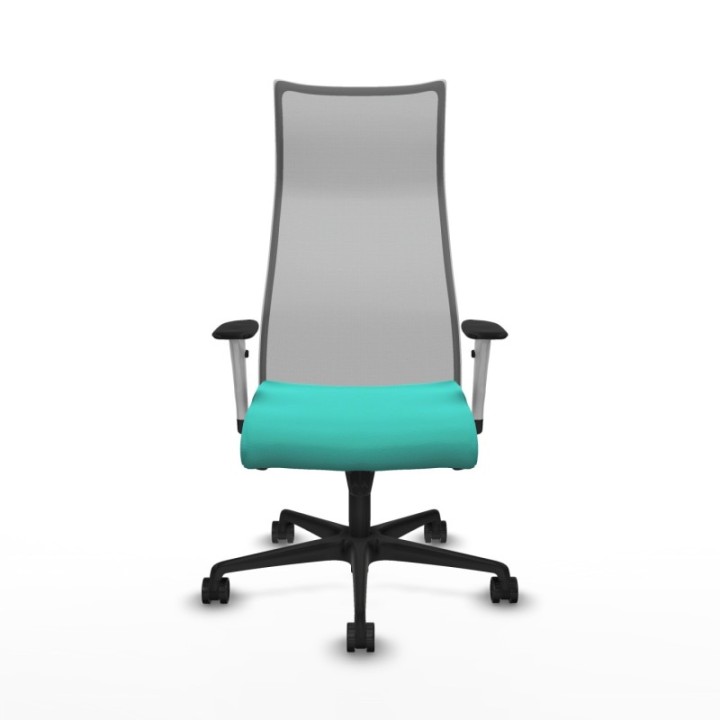 Albacete malla sincro malla gris similpiel turquesa brazos blancos base nailon ruedas 65 mm nailon