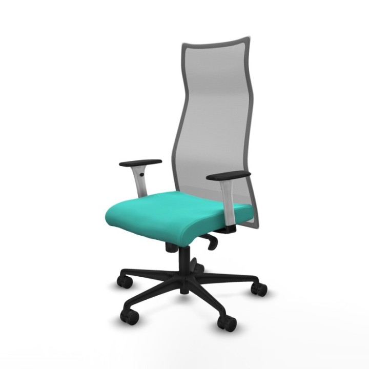 Albacete malla sincro malla gris similpiel turquesa brazos blancos base nailon ruedas 65 mm nailon