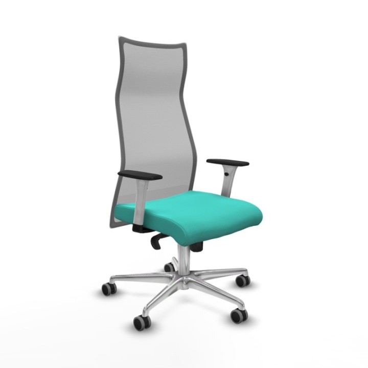 Albacete malla sincro malla gris similpiel turquesa brazos blancos base aluminio ruedas 65mm engomadas