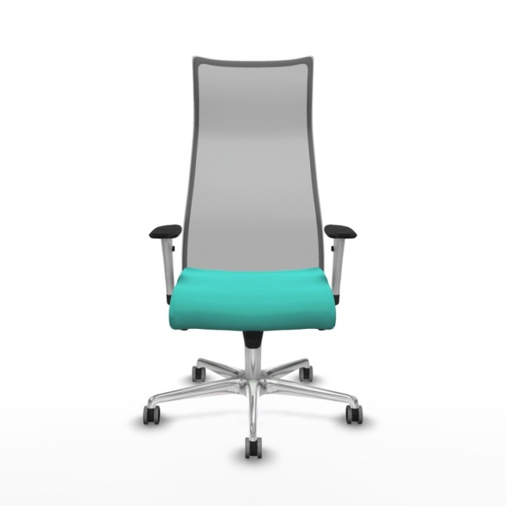 Albacete malla sincro malla gris similpiel turquesa brazos blancos base aluminio ruedas 65mm engomadas