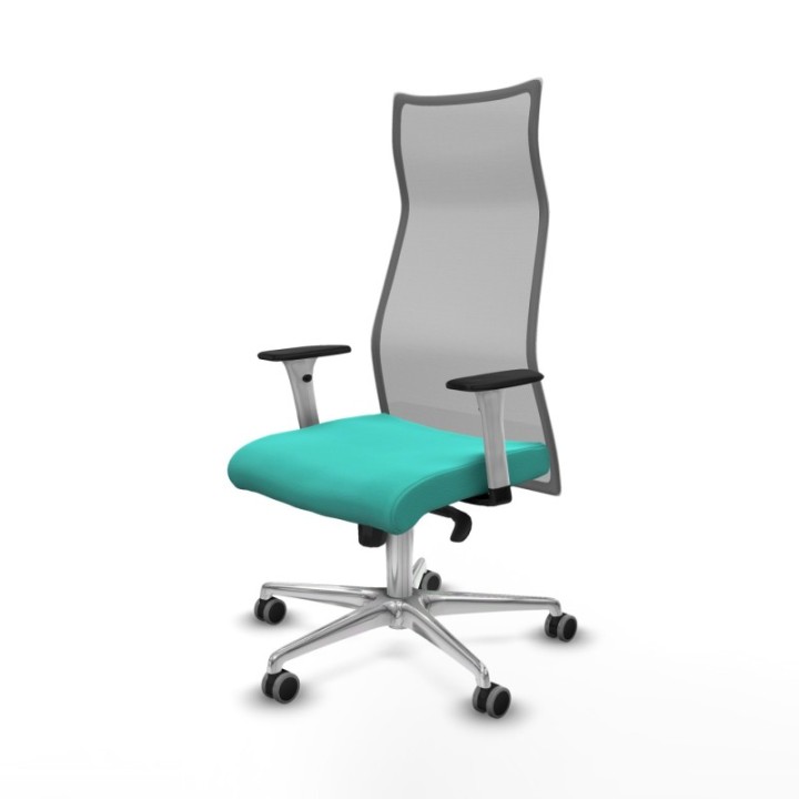 Albacete malla sincro malla gris similpiel turquesa brazos blancos base aluminio ruedas 65mm engomadas