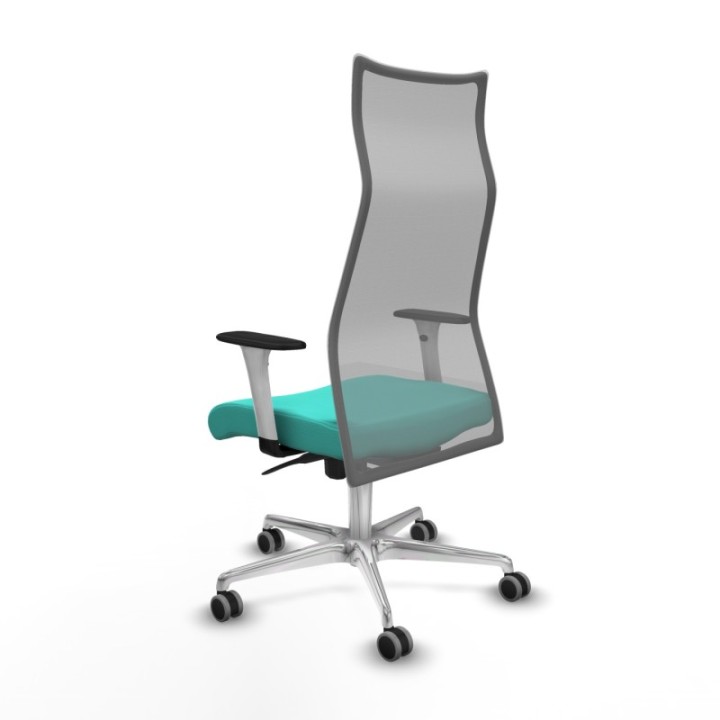 Albacete malla sincro malla gris similpiel turquesa brazos blancos base aluminio ruedas 65mm engomadas