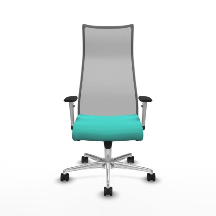 Albacete malla sincro malla gris similpiel turquesa brazos blancos base aluminio ruedas 65 mm nailon