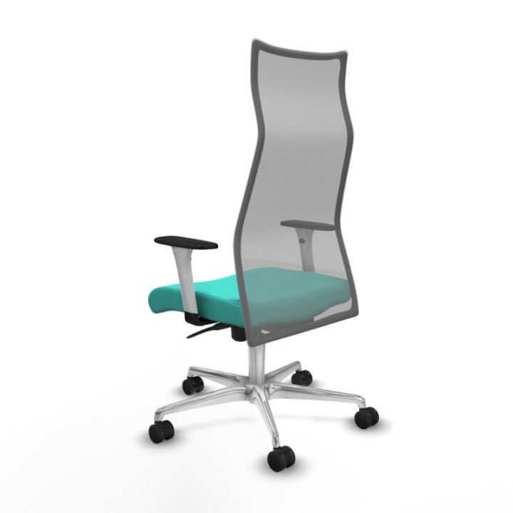 Albacete malla sincro malla gris similpiel turquesa brazos blancos base aluminio ruedas 65 mm nailon