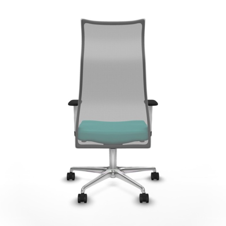 Albacete malla sincro malla gris similpiel turquesa brazos blancos base aluminio ruedas 65 mm nailon