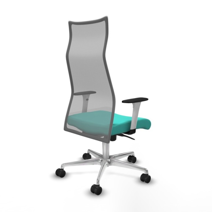 Albacete malla sincro malla gris similpiel turquesa brazos blancos base aluminio ruedas 65 mm nailon