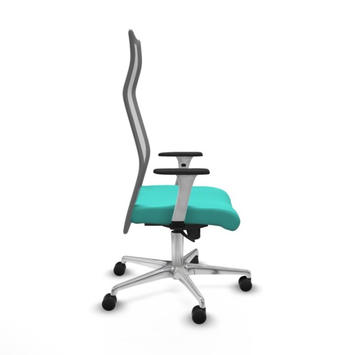 Albacete malla sincro malla gris similpiel turquesa brazos blancos base aluminio ruedas 65 mm nailon