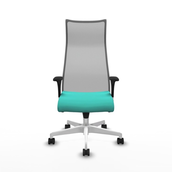 Albacete malla sincro malla gris similpiel turquesa brazos 1D base blanca ruedas 65 mm nailon