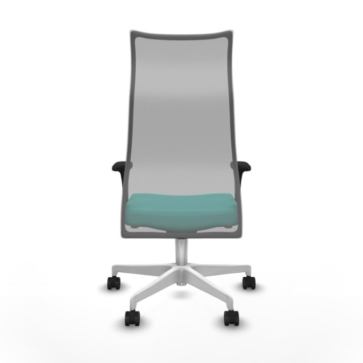 Albacete malla sincro malla gris similpiel turquesa brazos 1D base blanca ruedas 65 mm nailon