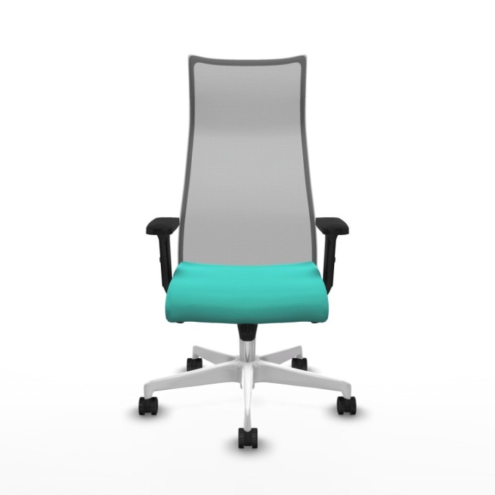 Albacete malla sincro malla gris similpiel turquesa brazos 2D base blanca ruedas 65 mm nailon