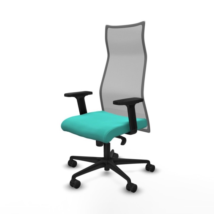 Albacete malla sincro malla gris similpiel turquesa brazos 2D base nailon ruedas 65 mm nailon