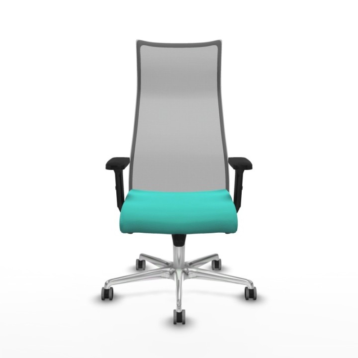 Albacete malla sincro malla gris similpiel turquesa brazos 2D base aluminio ruedas 65mm engomadas