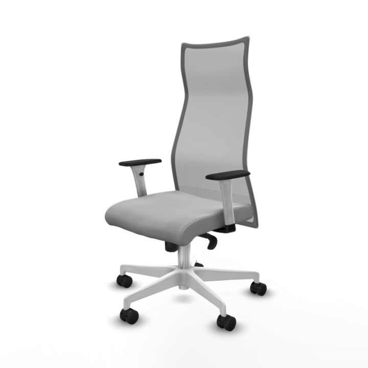 Albacete malla sincro malla gris similpiel gris claro brazos blancos base blanca ruedas 65 mm nailon