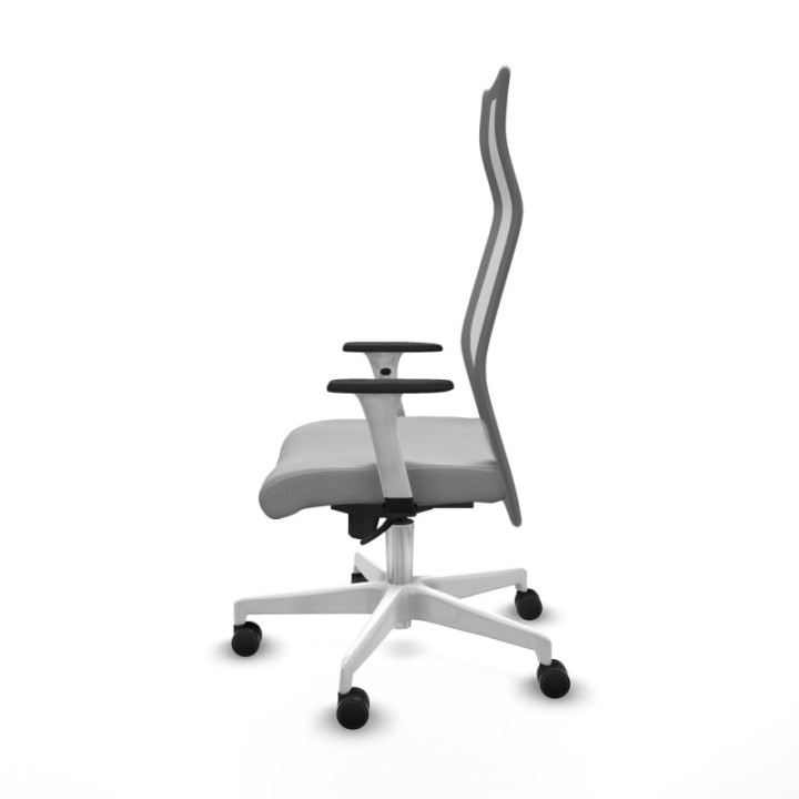 Albacete malla sincro malla gris similpiel gris claro brazos blancos base blanca ruedas 65 mm nailon