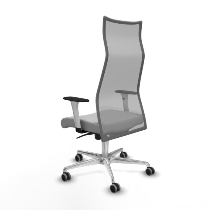 Albacete malla sincro malla gris similpiel gris claro brazos blancos base aluminio ruedas 65mm engomadas