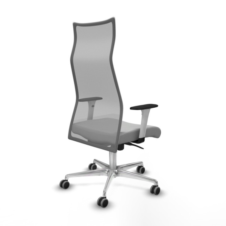 Albacete malla sincro malla gris similpiel gris claro brazos blancos base aluminio ruedas 65mm engomadas