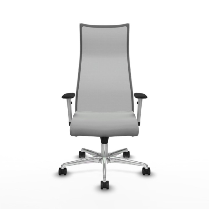 Albacete malla sincro malla gris similpiel gris claro brazos blancos base aluminio ruedas 65 mm nailon