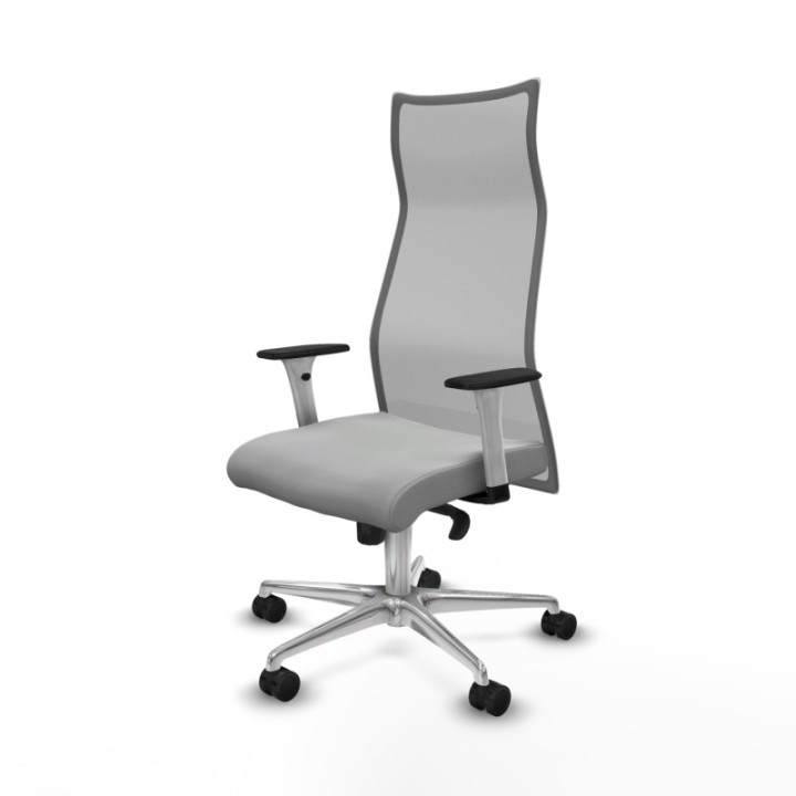 Albacete malla sincro malla gris similpiel gris claro brazos blancos base aluminio ruedas 65 mm nailon