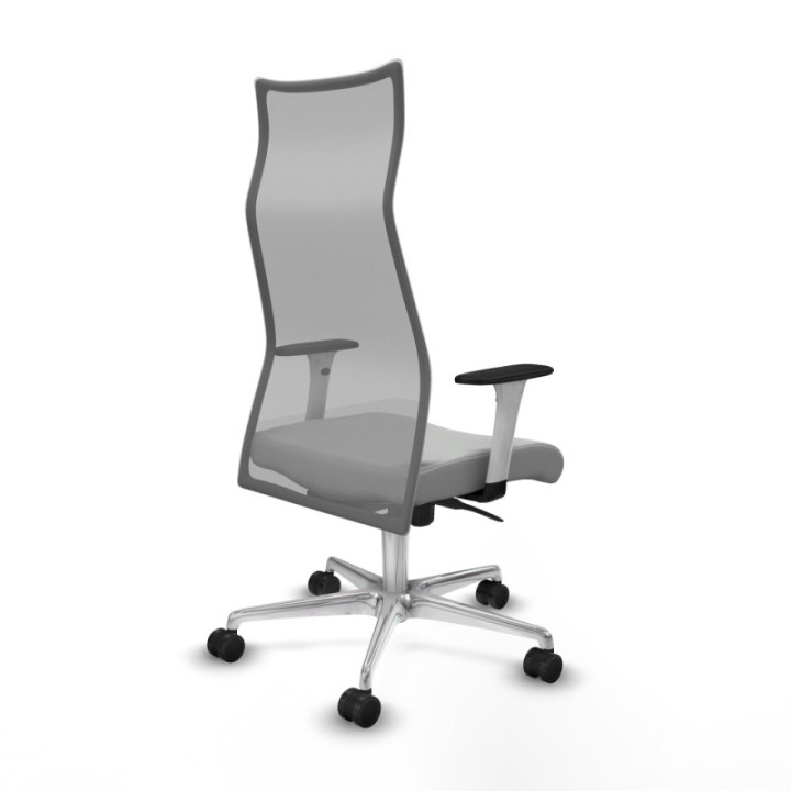 Albacete malla sincro malla gris similpiel gris claro brazos blancos base aluminio ruedas 65 mm nailon