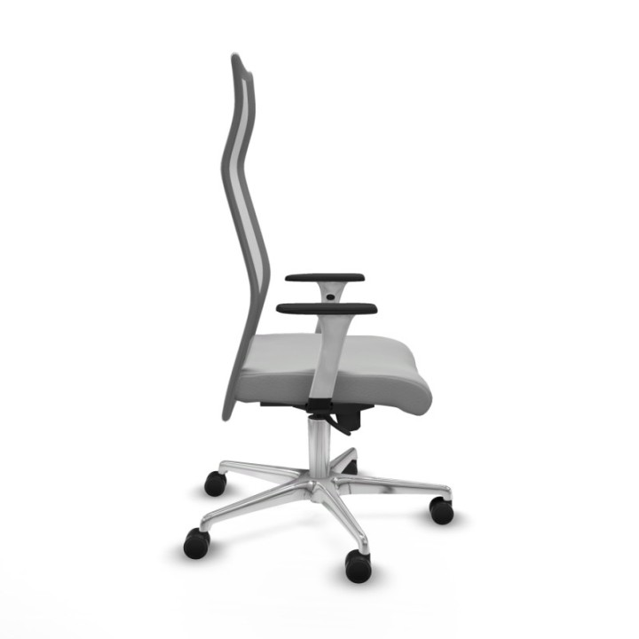 Albacete malla sincro malla gris similpiel gris claro brazos blancos base aluminio ruedas 65 mm nailon