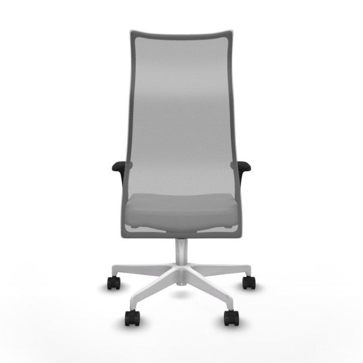 Albacete malla sincro malla gris similpiel gris claro brazos 1D base blanca ruedas 65 mm nailon