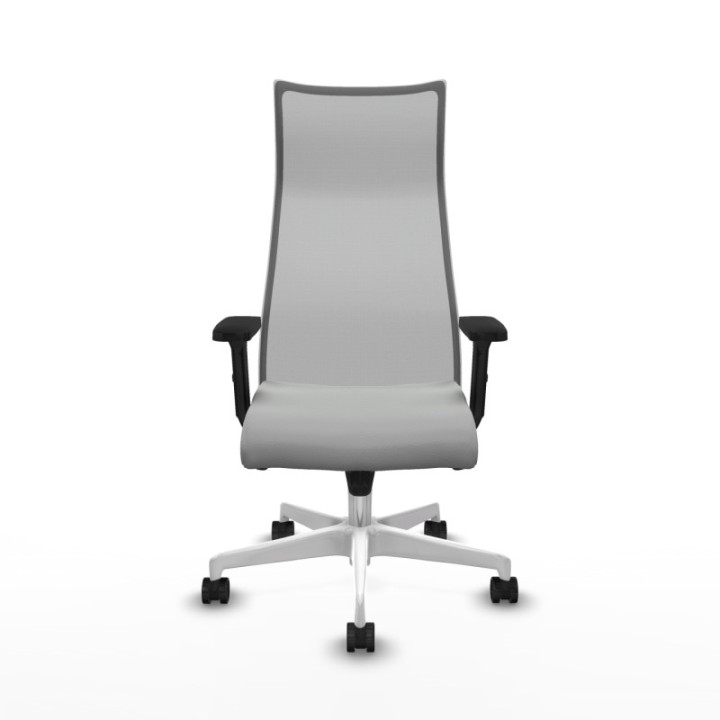 Albacete malla sincro malla gris similpiel gris claro brazos 2D base blanca ruedas 65 mm nailon