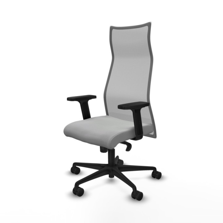 Albacete malla sincro malla gris similpiel gris claro brazos 2D base nailon ruedas 65 mm nailon