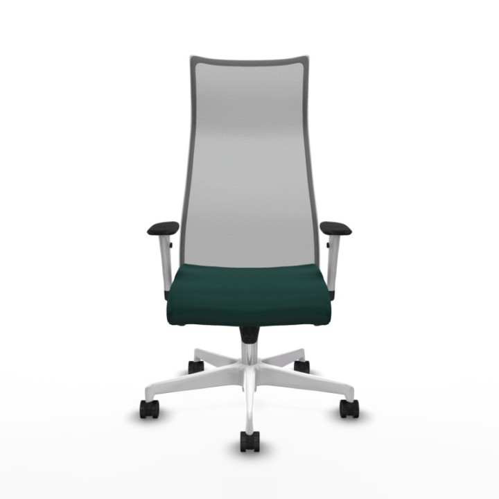 Albacete malla sincro malla gris similpiel verde botella brazos blancos base blanca ruedas 65 mm nailon