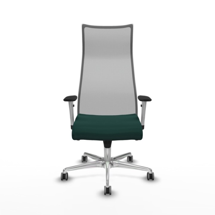 Albacete malla sincro malla gris similpiel verde botella brazos blancos base aluminio ruedas 65mm engomadas