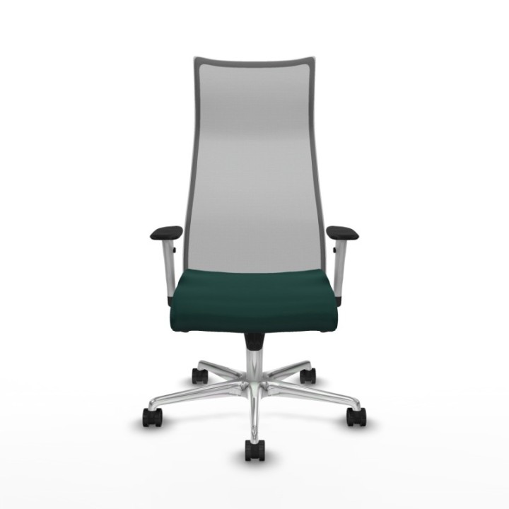 Albacete malla sincro malla gris similpiel verde botella brazos blancos base aluminio ruedas 65 mm nailon