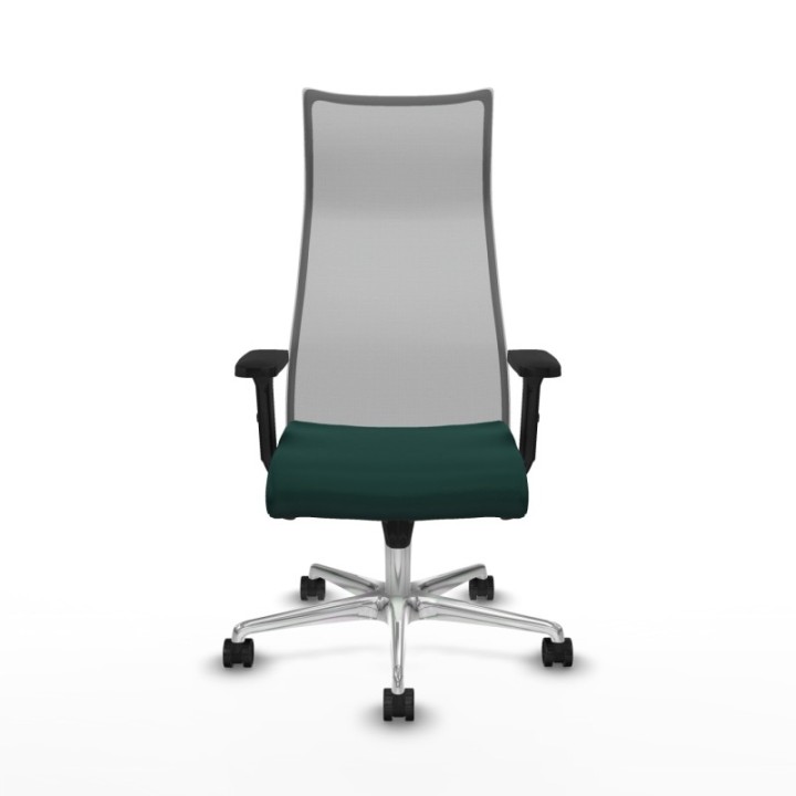 Albacete malla sincro malla gris similpiel verde botella brazos 2D base aluminio ruedas 65 mm nailon