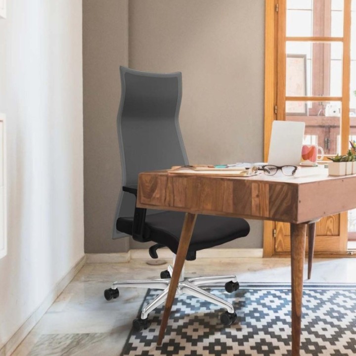 Albacete malla sincro malla gris similpiel verde botella brazos 2D base aluminio ruedas 65 mm nailon