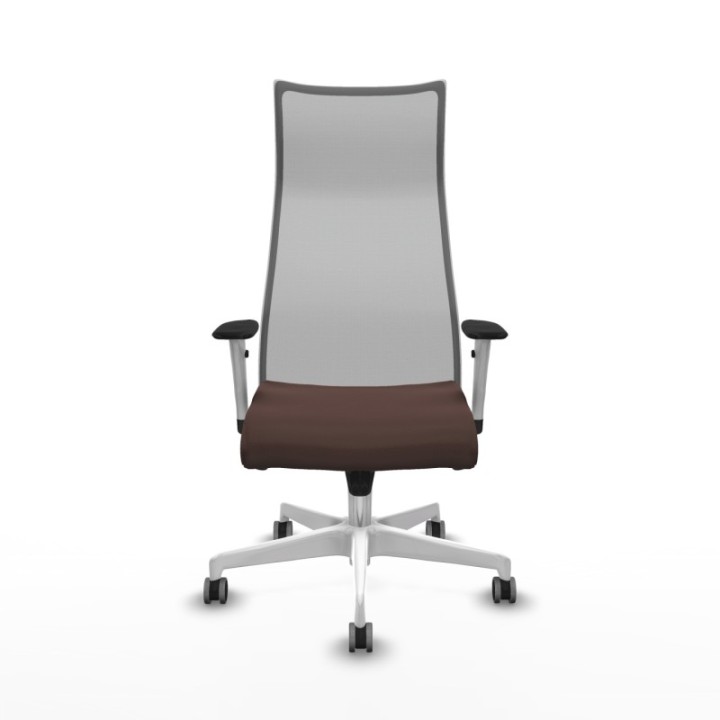 Albacete malla sincro malla gris similpiel marrón oscuro brazos blancos base blanca ruedas 65mm engomadas