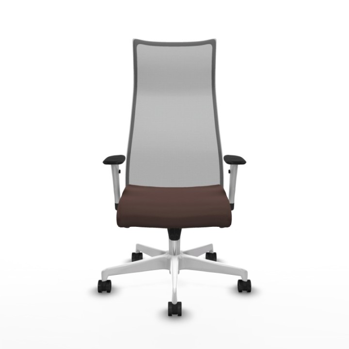 Albacete malla sincro malla gris similpiel marrón oscuro brazos blancos base blanca ruedas 65 mm nailon