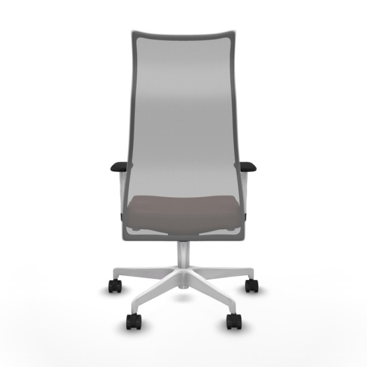 Albacete malla sincro malla gris similpiel marrón oscuro brazos blancos base blanca ruedas 65 mm nailon