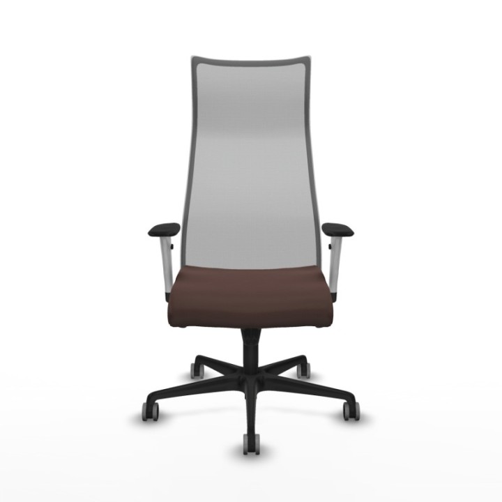 Albacete malla sincro malla gris similpiel marrón oscuro brazos blancos base nailon ruedas 65mm engomadas