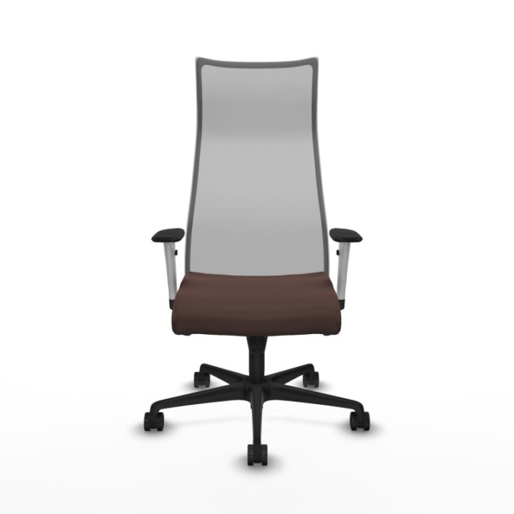 Albacete malla sincro malla gris similpiel marrón oscuro brazos blancos base nailon ruedas 65 mm nailon