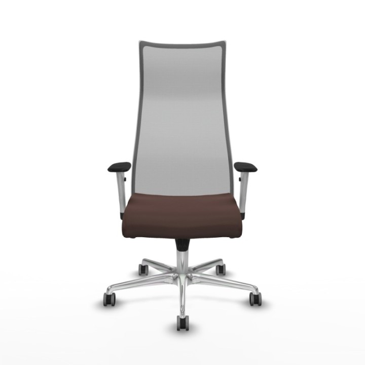 Albacete malla sincro malla gris similpiel marrón oscuro brazos blancos base aluminio ruedas 65mm engomadas