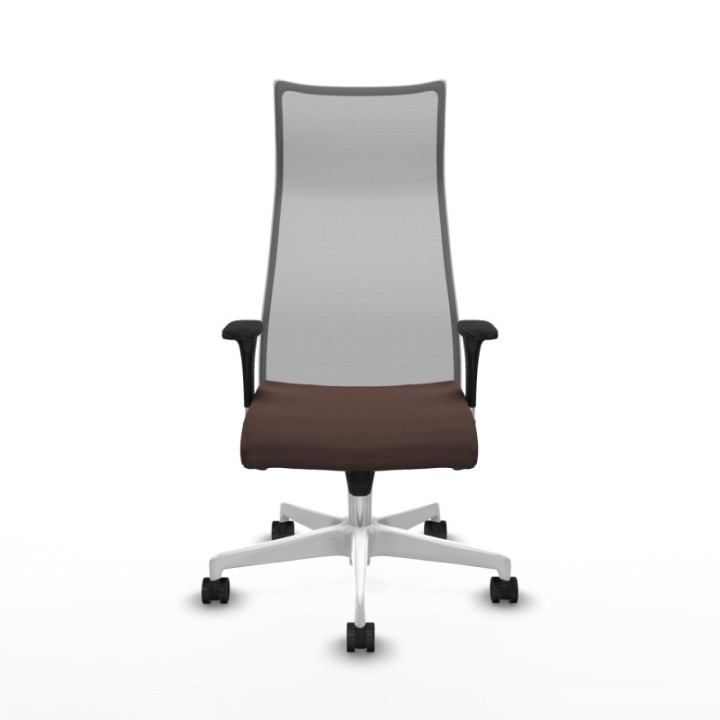 Albacete malla sincro malla gris similpiel marrón oscuro brazos 1D base blanca ruedas 65 mm nailon