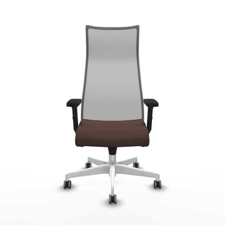 Albacete malla sincro malla gris similpiel marrón oscuro brazos 2D base blanca ruedas 65mm engomadas