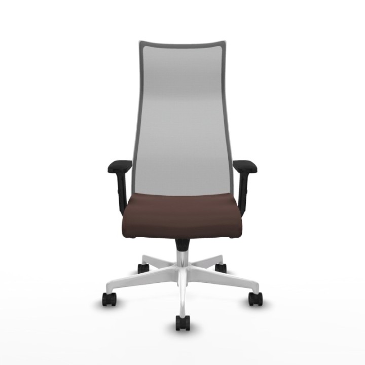 Albacete malla sincro malla gris similpiel marrón oscuro brazos 2D base blanca ruedas 65 mm nailon