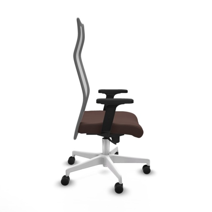 Albacete malla sincro malla gris similpiel marrón oscuro brazos 2D base blanca ruedas 65 mm nailon