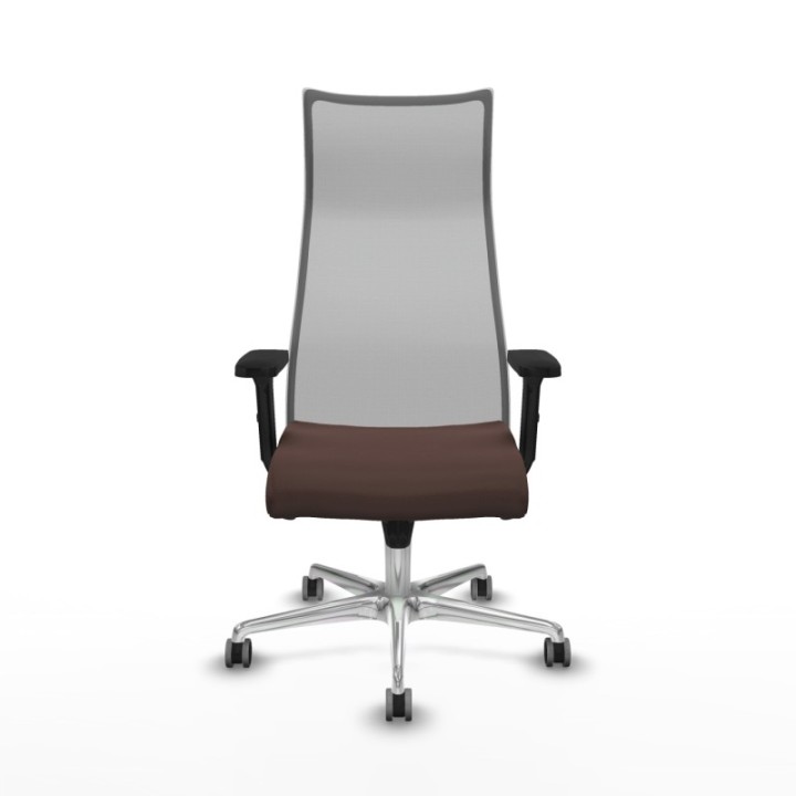 Albacete malla sincro malla gris similpiel marrón oscuro brazos 2D base aluminio ruedas 65mm engomadas