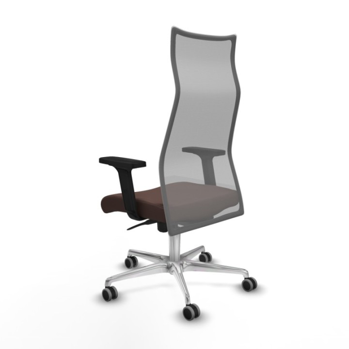 Albacete malla sincro malla gris similpiel marrón oscuro brazos 2D base aluminio ruedas 65mm engomadas