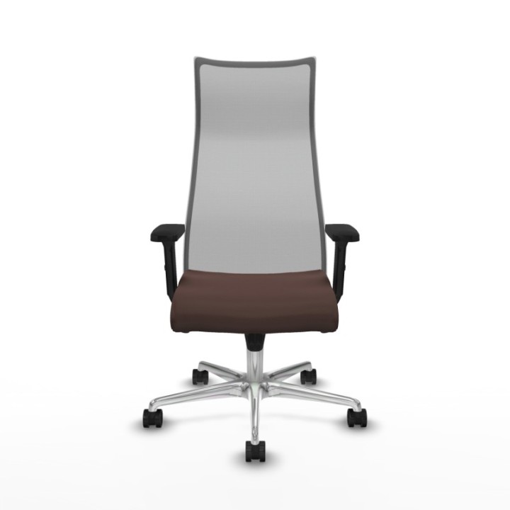 Albacete malla sincro malla gris similpiel marrón oscuro brazos 2D base aluminio ruedas 65 mm nailon