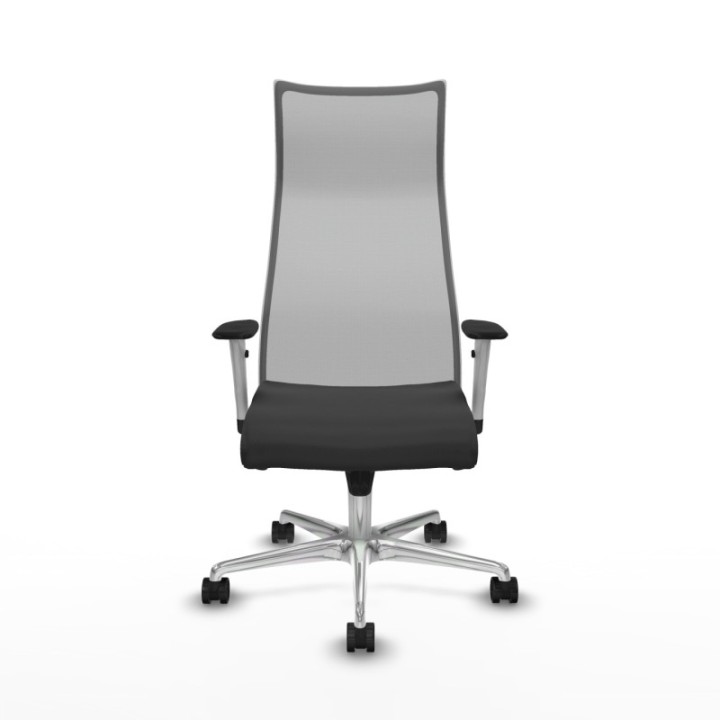 Albacete malla sincro malla gris similpiel gris oscuro brazos blancos base aluminio ruedas 65 mm nailon