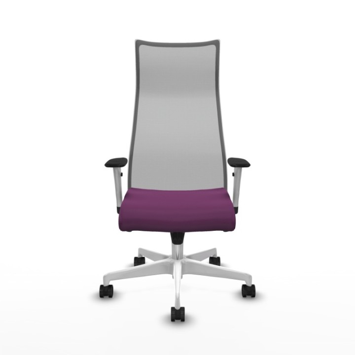 Albacete malla sincro malla gris similpiel morado brazos blancos base blanca ruedas 65 mm nailon