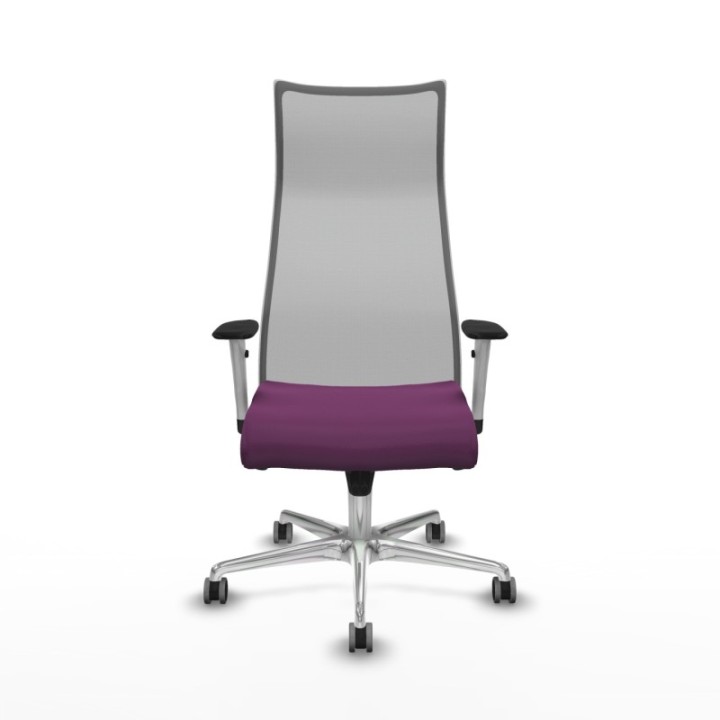 Albacete malla sincro malla gris similpiel morado brazos blancos base aluminio ruedas 65mm engomadas